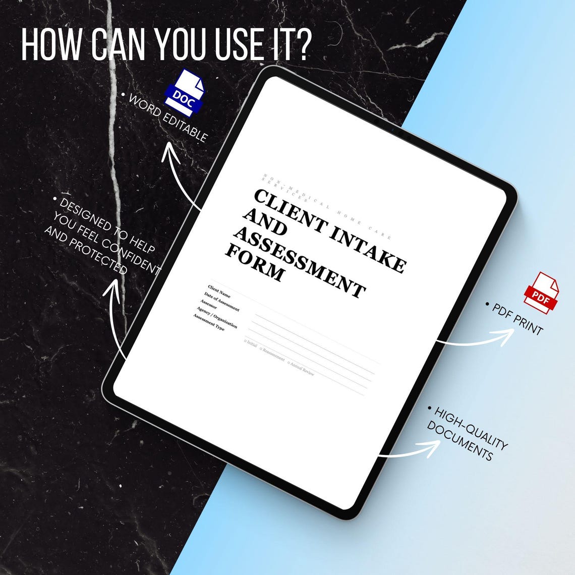 Non-medical Home Care Client Assessment Form | Client Intake Form ...