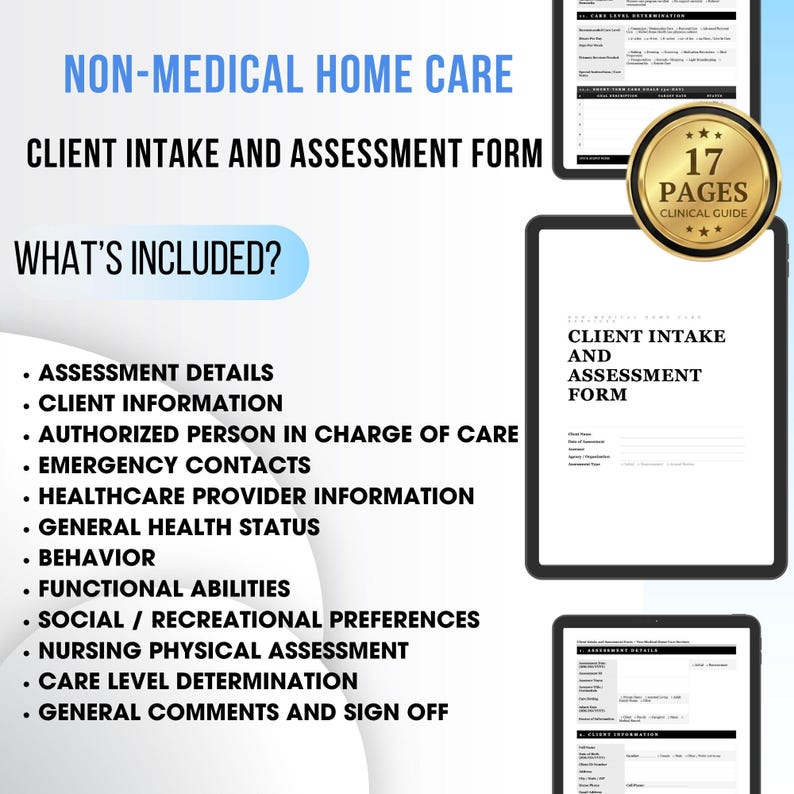 Non-medical Home Care Client Assessment Form | Client Intake Form ...