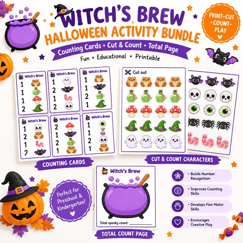 Halloween Counting Cards Printable, Witch’s Brew Math Activity ...