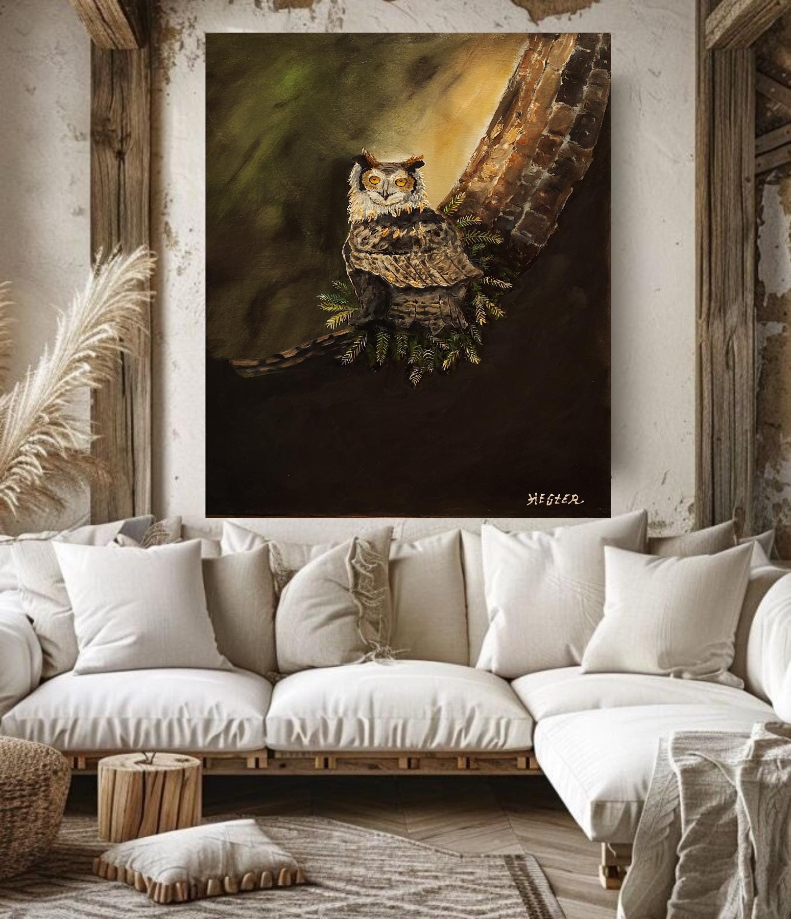 large original owl painting 24x30