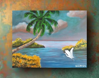 White heron over backwaters my original painting 16x20 needs no frame