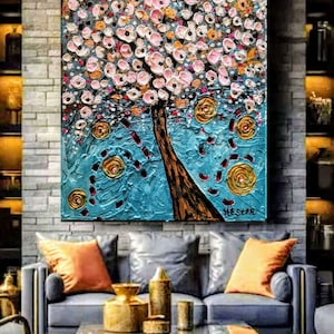 Abstract Tree Painting: Heavy Texture Palette Knife Canvas Art (16x20)