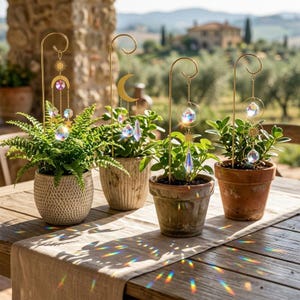 Plant Stake Crystal Sun Cacher, Hanging Prism, Celestial Suncatcher, Rainbow Maker, Gift For Best Friend, Balcony Decor, Unique Garden Gifts