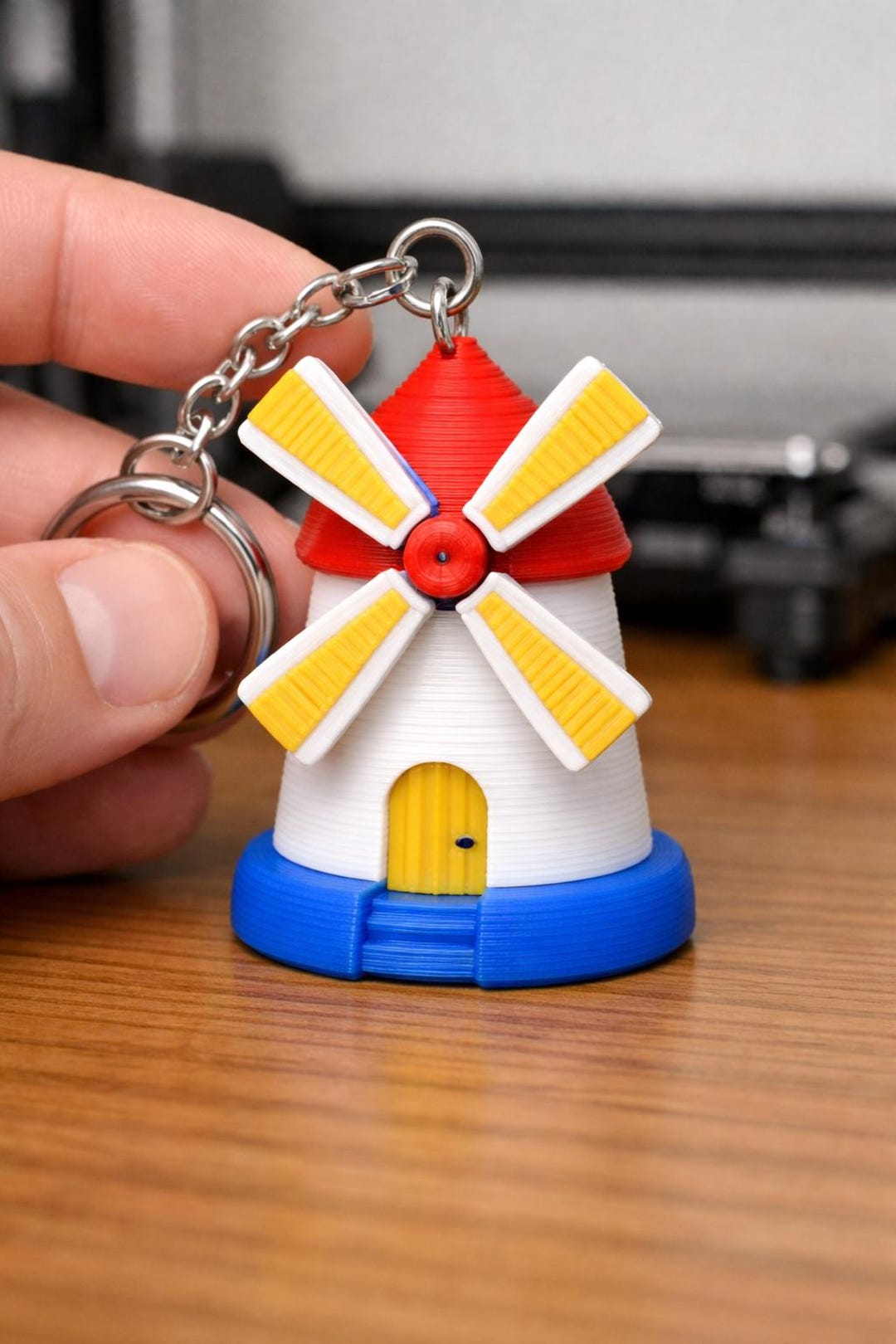 Key Ring Windmill Vibrant Mini Windmill Keychain - Multicolor 3D Printed, Hand-painted ...