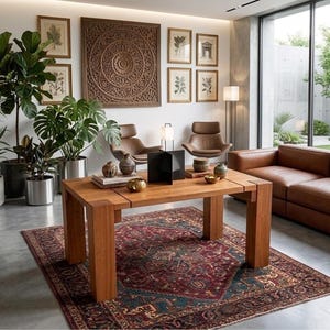 Mesa de centro rectangular de madera maciza, estilo escandinavo minimalista moderno, mesa para sala de estar de espacio reducido.