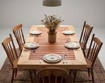 Solid Wood Dining Table, Rustic Cross Leg, Natural Finish Furniture