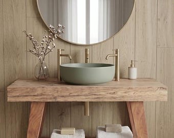 Solid Wood Bathroom Vanity Base, Rustic Walnut Finish