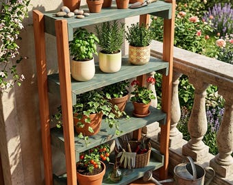 Handmade Solid Wood 4 Tier Rustic Shelving Unit, Farmhouse Bookcase Organizer, Slow Decor