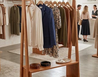 Handmade Wooden Clothes Rack with Shelf – Minimalist Garment Stand Organizer, Slow Decor