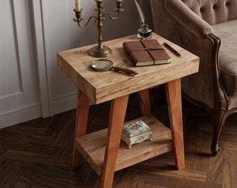 Handmade Solid Wood Nightstand, Rustic Bedside Table, Minimalist Wooden End Table