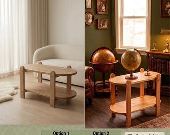 Mesa de centro ovalada de madera maciza, mueble moderno escandinavo hecho a mano para sala de estar.