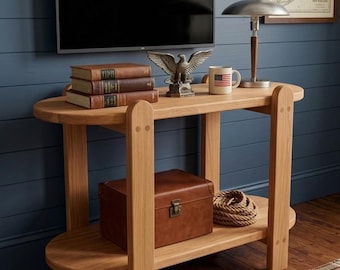 Solid Wood Oval TV Console, Natural Media Stand, Handcrafted Shelving Unit