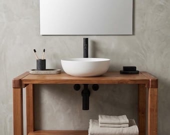 Handmade Wooden Bathroom Vanity Sink Stand | Solid Wood Wash Basin Cabinet | Rustic Modern Bathroom Furniture