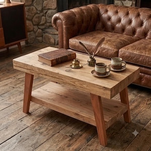 Mesa de centro de madera maciza, estante minimalista rústico, consola estrecha para sala de estar.