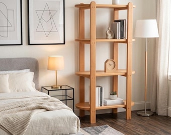 Modular Oval Solid Wood Shelving Unit, 3 or 4 Tier Bookcase, Natural Finish