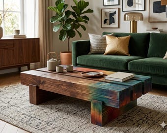 Handmade Rainbow Walnut Solid Wood Bench, Modern Rustic Coffee Table Furniture