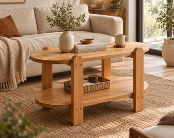 Solid Wood Oval Coffee Table, Modern Scandinavian Handmade Living Room Furniture