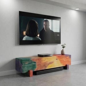 Handmade Rainbow Solid Wood Coffee Table, Botanical Dye Statement Furniture