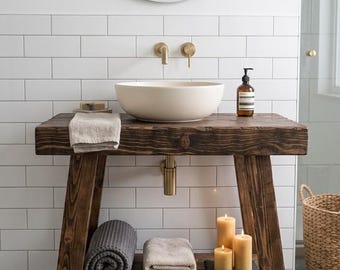 Reclaimed Wood Bathroom Vanity, Rustic Farmhouse Sink Stand, Handmade Washstand Console
