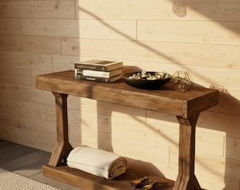 Solid Wood Console Table, Rustic Farmhouse Entryway Shelf Furniture