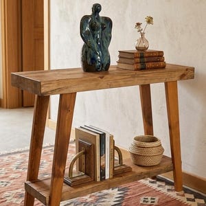 Handmade Rustic Wooden Console Table with Shelf, Entryway Sofa TV Stand, Slow Decor