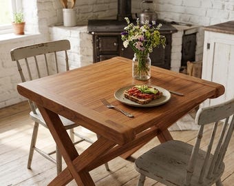 Solid Wood Dining Table with Cross Leg Base, Natural Finish