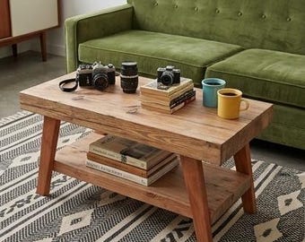 Handmade Solid Wood Coffee Table, Rustic Minimalist, Square or Rectangular (Lower Shelf)