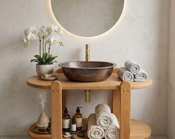 Scandinavian Vanity Console, Minimalist Vessel Sink Stand, Handmade Wood Bathroom Furniture