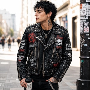 Punk Leather Jacket - Etsy Norway