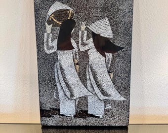 Vintage Vietnamese Art Lacquer Eggshell Mosaic