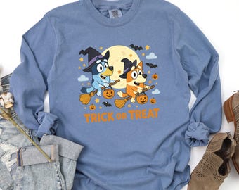Blue Dog Halloween Long sleeve Shirt,Blue Dog Family Halloween Shirt,Comfort Colors® Tee Spooky Halloween Matching Shirt  trick or treat