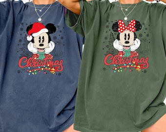 Retro Mickey Minnie Christmas Shirt, Disneyworld  Comfort Colors Shirt,Disney Christmas Trip,Matching Couples Disney Holiday Tee