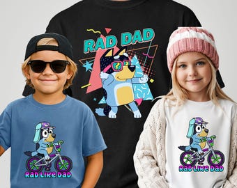 Rad Dad Shirt, Rad Like Dad Shirt, Father shirt,Dad shirt,Blue Bicycle Kids shirt,Grandpa Daddy With Kids  Shirt, Father's Day Gift For Papa