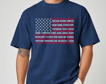 Vintage American Flag Tee with States,Fourth of July Shirt,United States T-Shirt,4th of July Tee,USA Shirt,Patriotic Shirt,Father's Day Gift