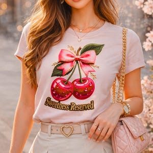 Coquette-kersenborduurwerk PNG – Sweetness Reserve Retro Design (digitale download)