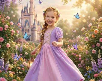 Prinzessinnenkleid für Mädchen, gelb-lila, Prinzessinnenkostüm, Kinderkleid im Stil von Belle und Rapunzel, Tüll-Paillettenkleid für Partys und Cosplay zum Geburtstag