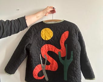 Jaqueta acolchoada em patchwork de linho | Jardim Noturno | Peça única | Ecológica | Artesanal