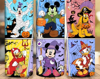 Halloween Horror 20oz Tumbler Wrap Sublimation Design, Halloween Movie 20 oz Tumbler Wrap Design, Cartoon Mouse And Friends Movie Png