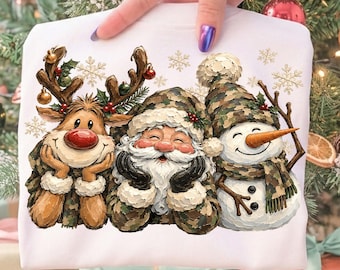 Camo Santa PNG, Camo Christmas PNG, Christmas Vibes Png, Reindeer Santa Hunting Design, Santa Clause Png, Retro Christmas Tree Png