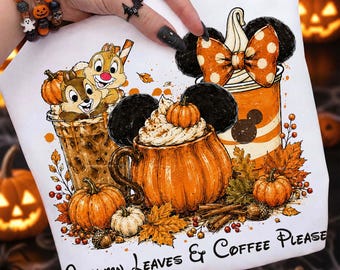 Mouse and Friend Autumn Coffee Png, Autumn Leaves and Coffee PNG, Pumpkin Spice Png, Cute Spooky Coffee Png, Trending Png, Autumn Coffee Png