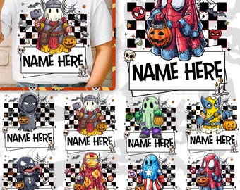 Personalized Halloween Superhero PNG Bundle, Custom Kid Name Design, Trick Or Treat PNG Bundle, Spooky Heroes PNG, Trendy Boy Halloween Png