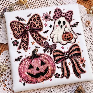 Fantasmino carino con strass PNG / Fantasma di Halloween con design per sublimazione / Fantasma con fiocco leopardato / Maglietta di Halloween PNG / Download digitale