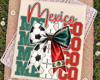 Mexico Soccer Bow PNG Design with Watercolor Futbol Ribbon and Mexican Fan Theme (PNG Digital Download)