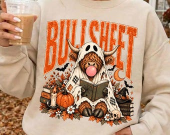 Halloween Highland Cow PNG, Cute Ghost Cow Design, Funny Bullsheet Graphic, Bubble Gum Cow Shirt PNG, Spooky Fall, Digital Download