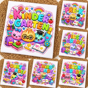 Back to School PNG Bundle, Glitter Dumpling School Bundle Pre-K Kindergarten First Second Third Fourth Grade Shirt Design Kawaii Sublimation