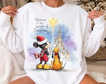 Retro Christmas Mouse And Friends Png, Magical Cartoon Believe Christmas Party Png, Family Matching Vacation Trip Design, Merry Holiday Png