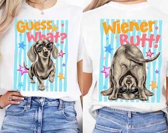Guess What Wiener Butt PNG, Preppy Lustiger Dackel PNG, sarkastische Hundemama Grafik, Trending Stripes Png, Trendy Boutique Png
