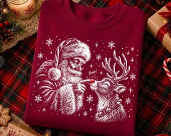 Vintage Santa Claus Boop PNG, Reindeer Santa Boop Png, Retro Christmas PNG, Halftone Christmas Png, Funny Santa Png, Trendy Xmas