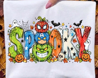 Spooky Superhero Halloween PNG, Spooky Season Pumpkin Design, Retro Ghost PNG, Checkered Ghost Fall Design, Spider Halloween PNG