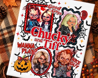 Retro Horror Doll Couple Png, Preppy Movie Killer Png, Scary Halloween Png, Horror Friends Png,Coquette Halloween Png,Waiting For Halloween